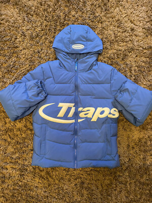 TRAPSTAR HYPERDRIVE HOODED Puffer Jacket - Blue/White I SMALL - New Â£229.99 - PicClick UK